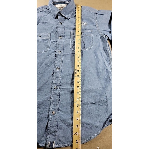 Weatherproof Vintage Shirt SMALL BLUE 100% Cotton Chambray Button BLUE MOON LOGO - Picture 5 of 10